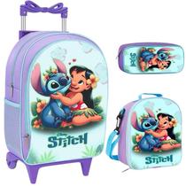 Kit escolar Mochila Infantil Rodinha Feminina Lilo e Stitch Escolar + Lancheira Termica + Estojo Mochila:Kit completo Ro Kit escolar Mochila Infantil Rodinha Feminina Lilo e Stitch Escolar + Lancheira Termica + Estojo Mochila:Kit completo Ro