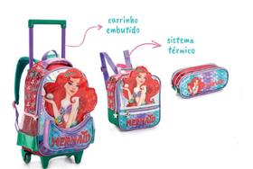 Kit Escolar Mochila Infantil Rodinhas Sereia Meninas 2023