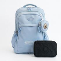 Kit Escolar Mochila Juvenil Unissex Azul com Estojo Box Organizador Preto Kit Escolar Mochila Juvenil Unissex Azul com Estojo Box Organizador Preto