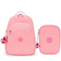Kit Escolar Mochila Kipling Seoul + Estojo 100 pens Coral Sea