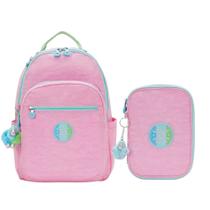 Kit Escolar Mochila Kipling Seoul + Estojo 100 pens Galaxy Pink FC