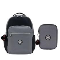 Kit Escolar Mochila Kipling Seoul + Estojo 100 pens Space Black BL