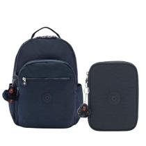 Kit Escolar Mochila Kipling Seoul + Estojo 100 pens True Blue Tonal
