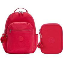 Kit Escolar Mochila Kipling Seoul + Estojo 100 pens True Pink