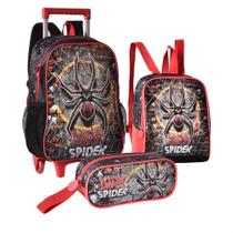 kit escolar mochila lancheira e estojo dark spider clio