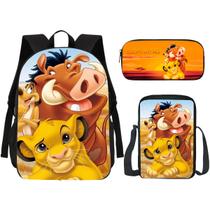 Kit Escolar Mochila, Lancheira E Estojo Leão Rei Selva Volta as Aulas