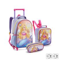 Kit escolar mochila lancheira e estojo princesa splash