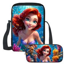 Kit Escolar Mochila Lancheira Estojo Princesa Sereia Kit Escolar Mochila Lancheira Estojo Princesa Sereia