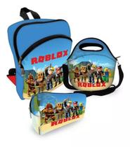 Kit Escolar Mochila + Lancheira + Estojo Roblox Vermelho