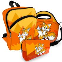 Kit Escolar Mochila + Lancheira + Estojo Sonic Tails Laranja