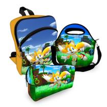 Kit Escolar Mochila Lancheira Estojo Tails Sonic Black