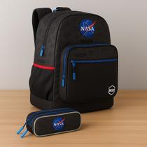 Kit Escolar Mochila Nasa Com Estojo Duplo Juvenil Menino