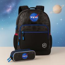 Kit Escolar Mochila Nasa Com Estojo Duplo Juvenil Menino