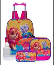 Kit Escolar Mochila Patrulha Canina Skye De Carrinho Com Estojo e Lancheira Térmica