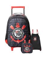 Kit Escolar Mochila Rodas+Lancheira+Mochila Saco Corinthians