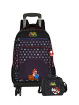 Kit Escolar Mochila Rodas+Lancheira Super Mario - Preto Kit Escolar Mochila Rodas+Lancheira Super Mario - Preto