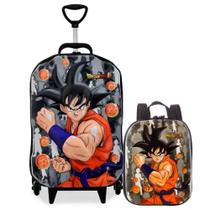 Kit Escolar Mochila Rodinha Tripla Lancheira Dragon Ball Goku 3d - Maxtoy