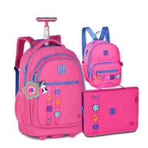 Kit Escolar Mochila Rodinhas com Lancheira e Estojo Fichário