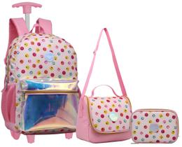 Kit Escolar Mochila Rodinhas Emoji Juvenil Meninas Grande