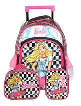Kit Escolar Mochila Rodinhas Lancheira Estojo Barbie Racing