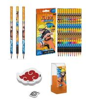Kit Escolar Naruto 17pcs Lápis Cor Preto Apontador Borracha