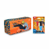 Kit Escolar Naruto Estojo Duplo DAC + Conjunto 4 Carimbos