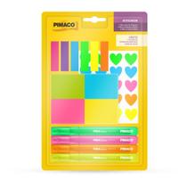 Kit Escolar Neon Pimaco Office com Marcadores, Bloco, Etiquetas e MARCA-TEXTO
