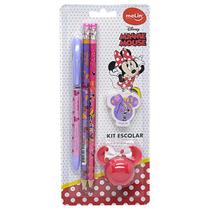 Kit Escolar Papelaria Minnie Disney Caneta 5 Peças