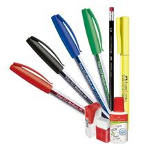 Kit Escolar para Escrita Faber Castell 9pcs com Canetas Coloridas Borracha Corretivo Lápis Preto Marca Texto e Apontador