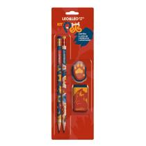 Kit escolar pets 4 itens 2lapis/apontador/borracha - leo&leo
