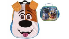 Kit Escolar Pets Pelucia 3D Mochila De Costas + Lancheira