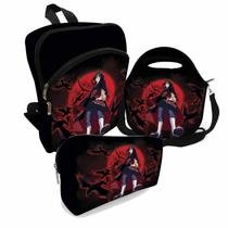 Kit Escolar Plus com Mochila Plus + Lancheira + Necessaire Plus - ISOPRENE - Naruto Itachi Uchiha