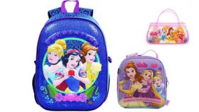 Kit Escolar Princesas Disney Paetê Mochila + Lancheira