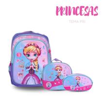 Kit Escolar Princesas Sem Rodinhas Mochila, Estojo e Lancheira Feminina Kit Escolar Princesas Sem Rodinhas Mochila, Estojo e Lancheira Feminina