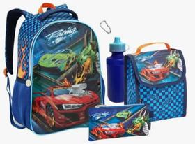 Kit Escolar Racing Team - Mochila+Lancheira+Estojo+Garrafa