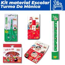 Kit Escolar Régua Cola Giz De Cera Tesoura Borracha Turma da Mônica Cebolinha