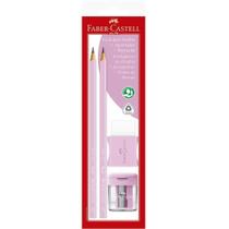 Kit Escolar Rosa Pastel com Borracha e Apontador