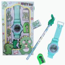 Kit Escolar Sapinho Infantil Com Relógio Verde Happy Day