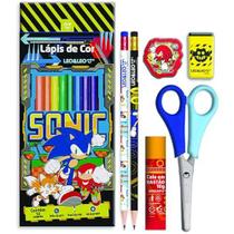 Kit Escolar Sonic 12 Lapis Cor + 6 Peças