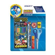 Kit Escolar Sonic 12 Lápis de Cor + Lápis Grafite Estampado + Apontador + Borracha + Cola + Tesoura - Leo&Leo Kit Escolar Sonic 12 Lápis de Cor + Lápis Grafite Estampado + Apontador + Borracha + Cola + Tesoura - Leo&Leo