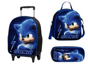 Kit Escolar Sonic Menino Infantil Masculina Bolsa Grande Reforçada + Lancheira Térmica +Estojo