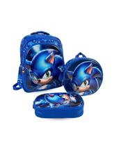 Kit Escolar Sonic Mochila Lancheira Estojo Pronta Entrega