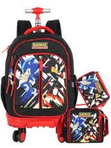 Kit Escolar Sonic Mochila Rodinha + Lancheira + Estojo Box