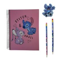 Kit Escolar Stitch Caderno 160F 10M + 2 Lápis + 1 Borracha