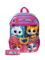 Kit Escolar Super Gatinhos Mochila De Costas + Estojo Duplo