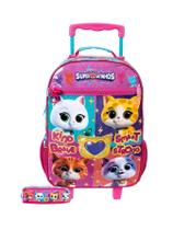 Kit Escolar Super Gatinhos Mochila De Rodas + Estojo Duplo Kit Escolar Super Gatinhos Mochila De Rodas + Estojo Duplo