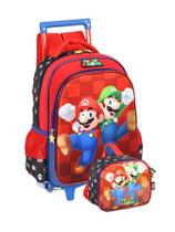 Kit Escolar Super Mario Mochila Costa Roda Lancheira - Preto