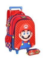 Kit Escolar Super Mario Mochila Roda + Estojo Triplo - Azul