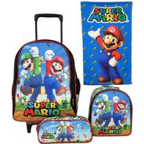 kit escolar super mário mochila rodinhas lancheira térmica estojo