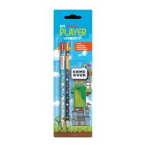 Kit Escolar Tela Gamer Lapis Grafite + Borracha + Apontador - Leo E Leo Kit Escolar Tela Gamer Lapis Grafite + Borracha + Apontador - Leo E Leo